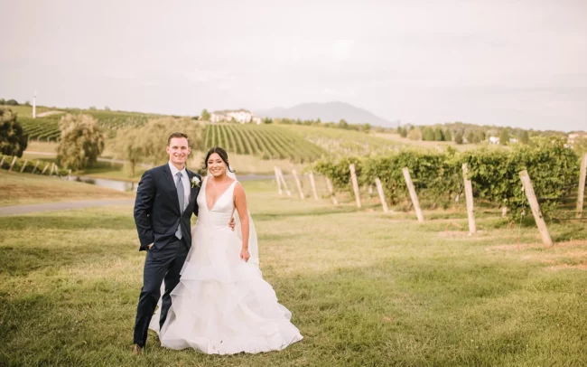 Bride and groom at CrossKeys Vineyards