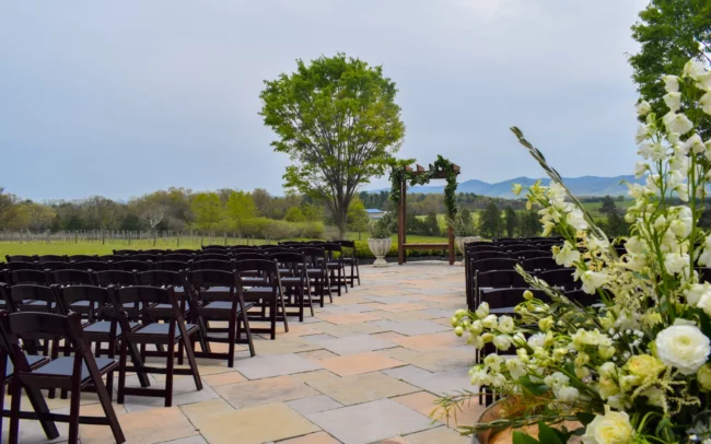 Beautiful wedding ceremony set up at CrossKeys Vineyards
